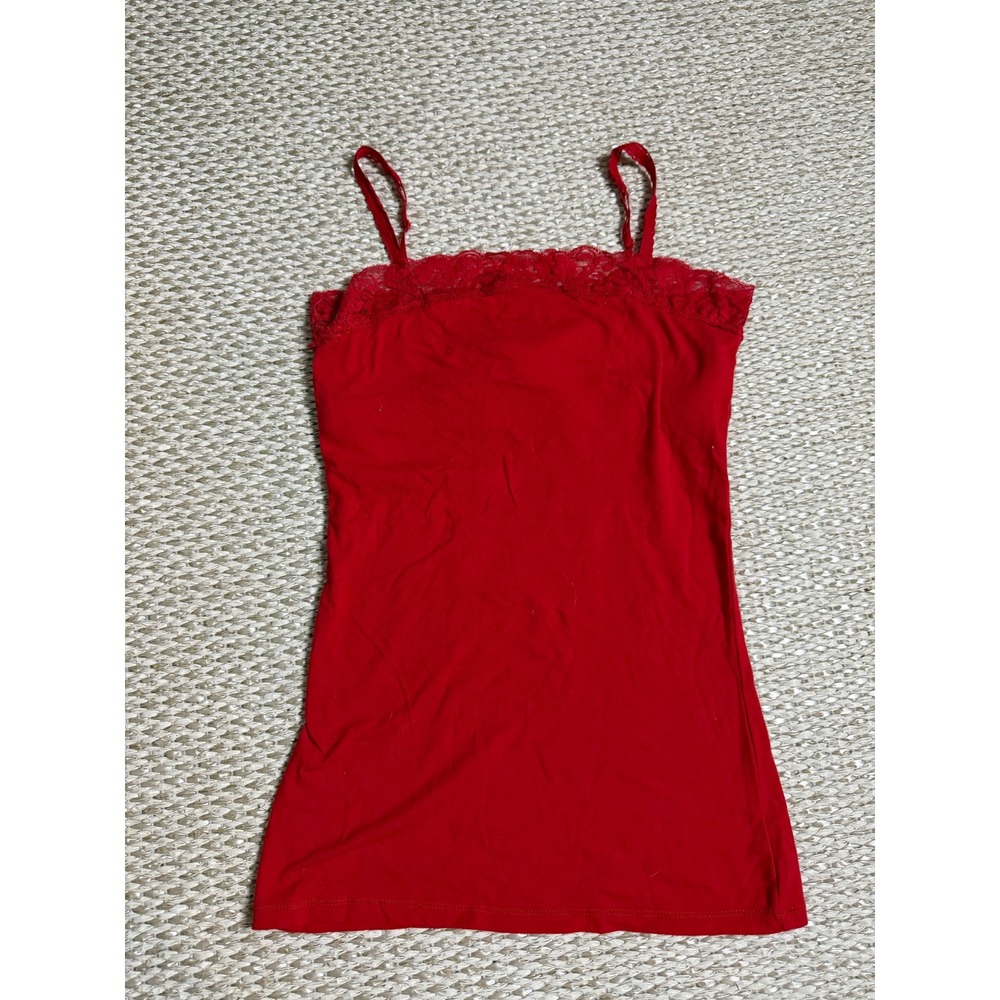 Tangerina Red Lace Trim Camisole dainty tank top flirty festival Y2K layering S